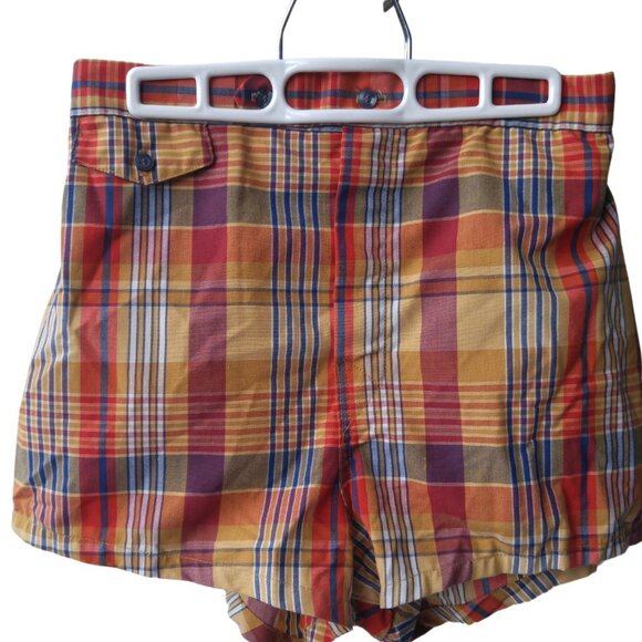70s Plaid Board shorts Bathing suit Mens Unisex Brentwood stretches to 32" - Picture 1 of 9